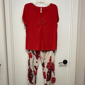 Soma Red Top and Floral Pants Pajama Set
